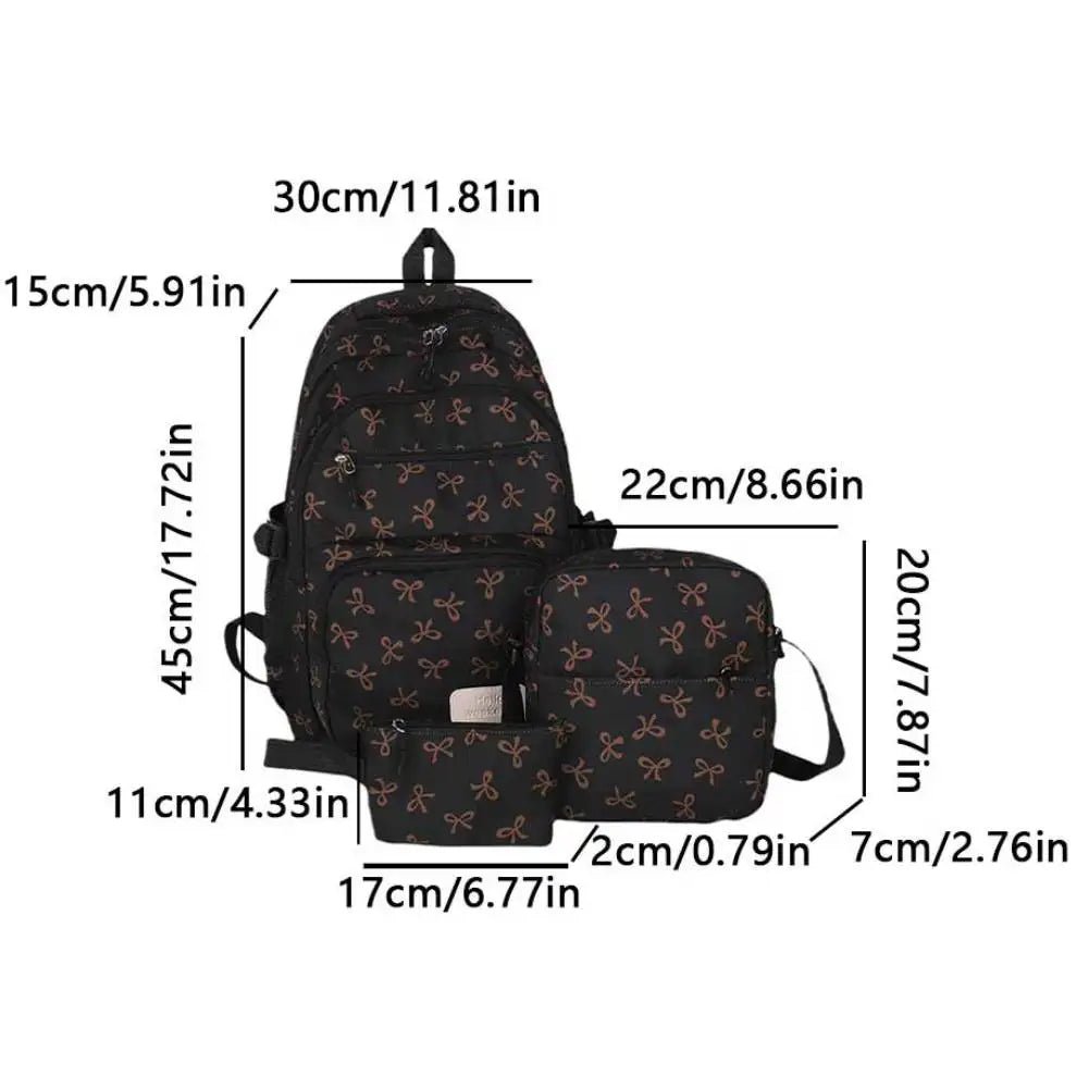 3-Piece Bow Print Backpack Set – Backpack, Crossbody Bag & Small Purse for Kids - silverfoxgoods